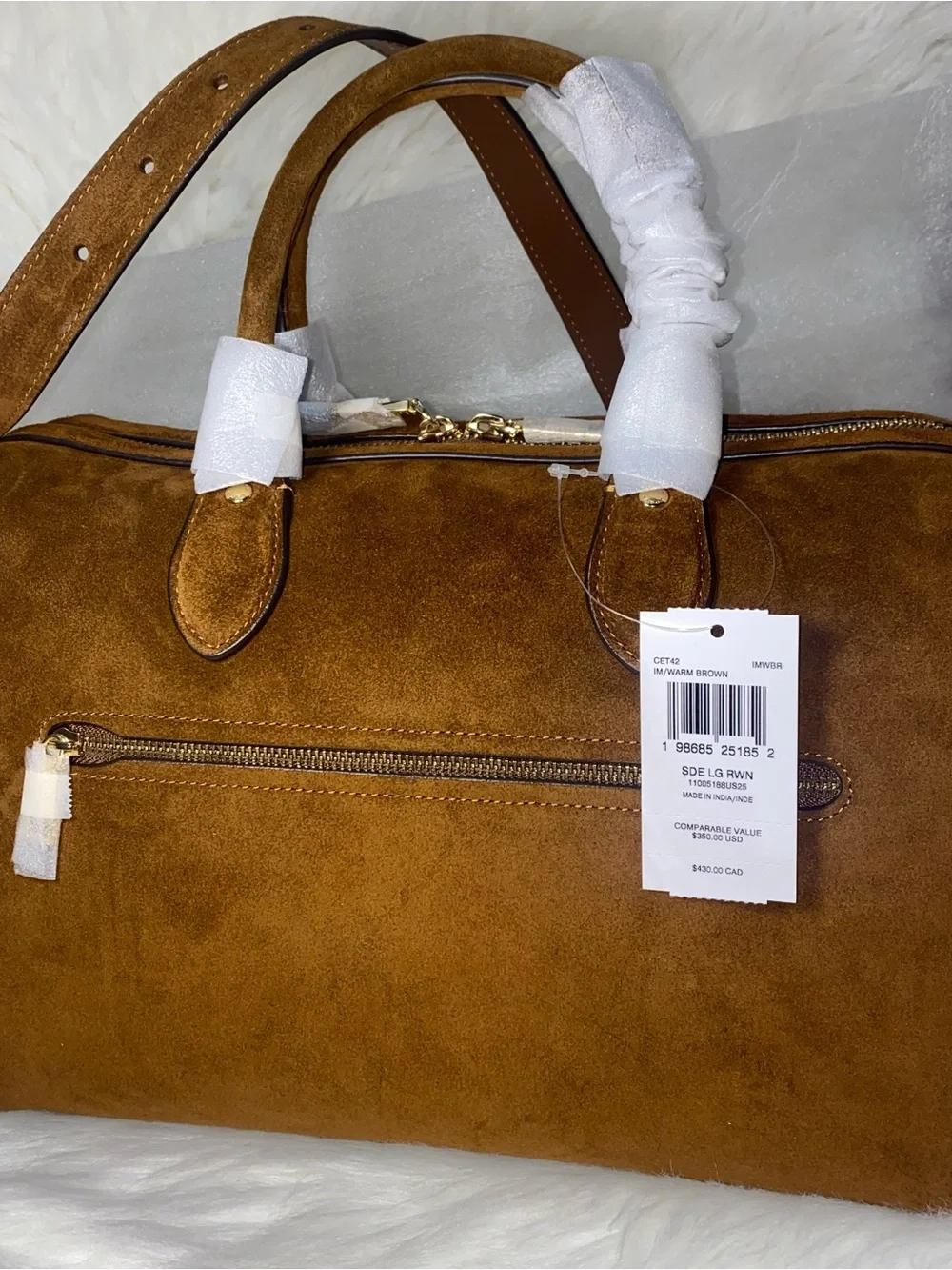 Coach Suede Satchel purse Large Rowan New
